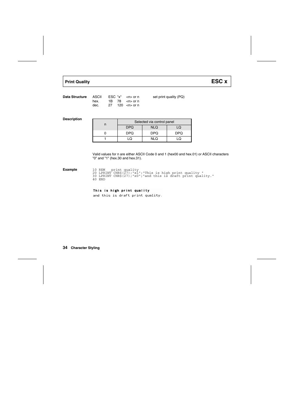 Esc x | Tally Genicom Matrix Printer User Manual | Page 117 / 409