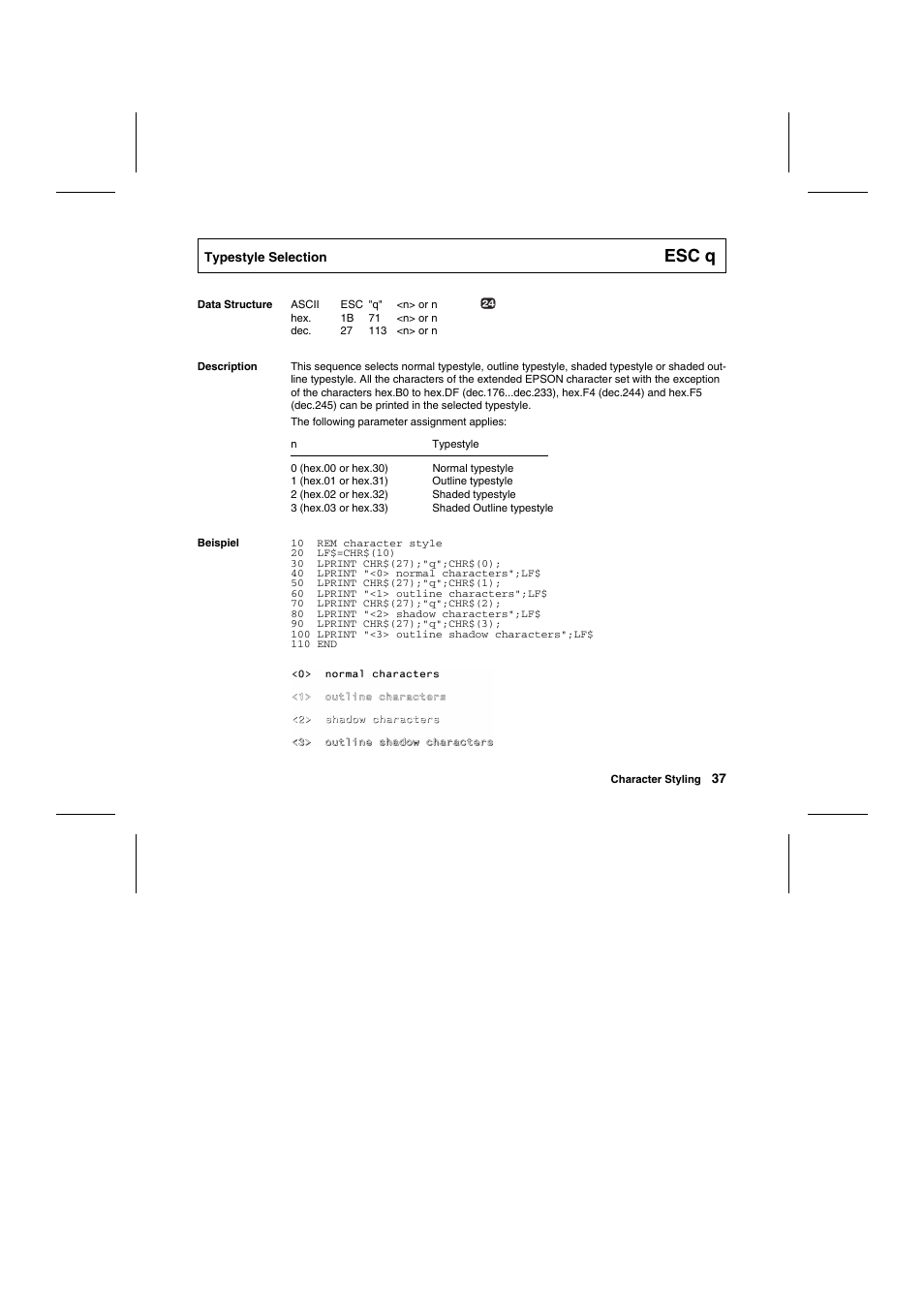 Esc q | Tally Genicom Matrix Printer User Manual | Page 120 / 409