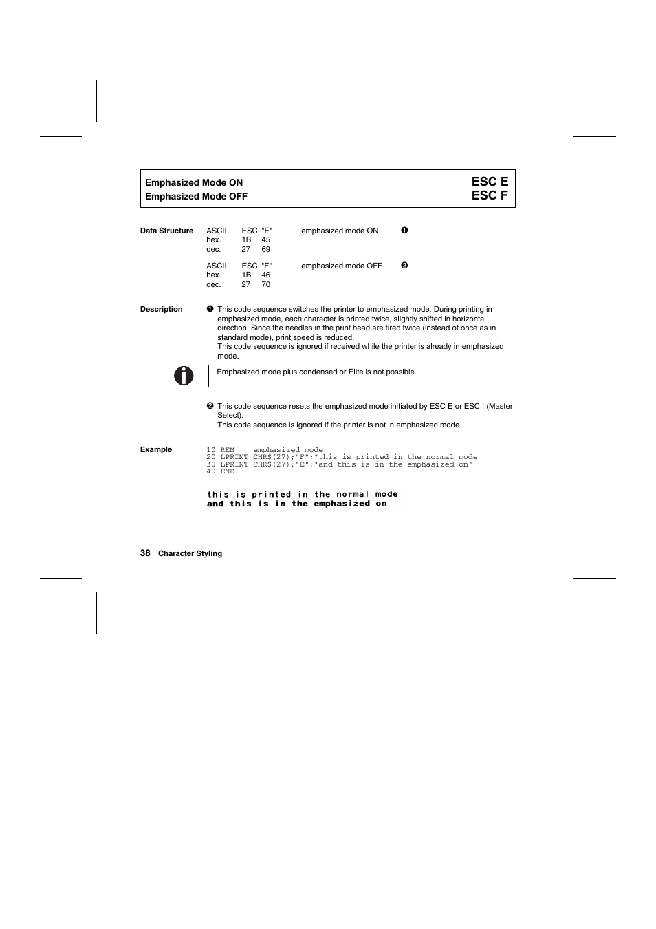 Esc e, Esc f | Tally Genicom Matrix Printer User Manual | Page 121 / 409