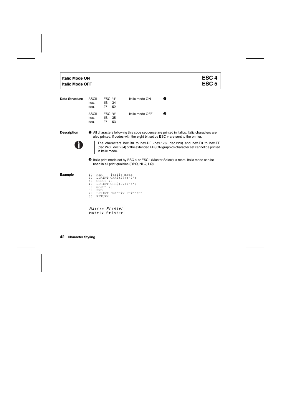 Esc 4, Esc 5 | Tally Genicom Matrix Printer User Manual | Page 125 / 409