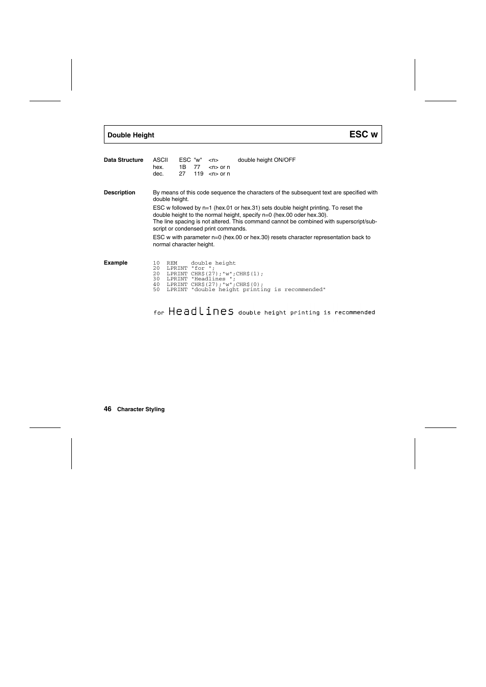 Esc w | Tally Genicom Matrix Printer User Manual | Page 129 / 409