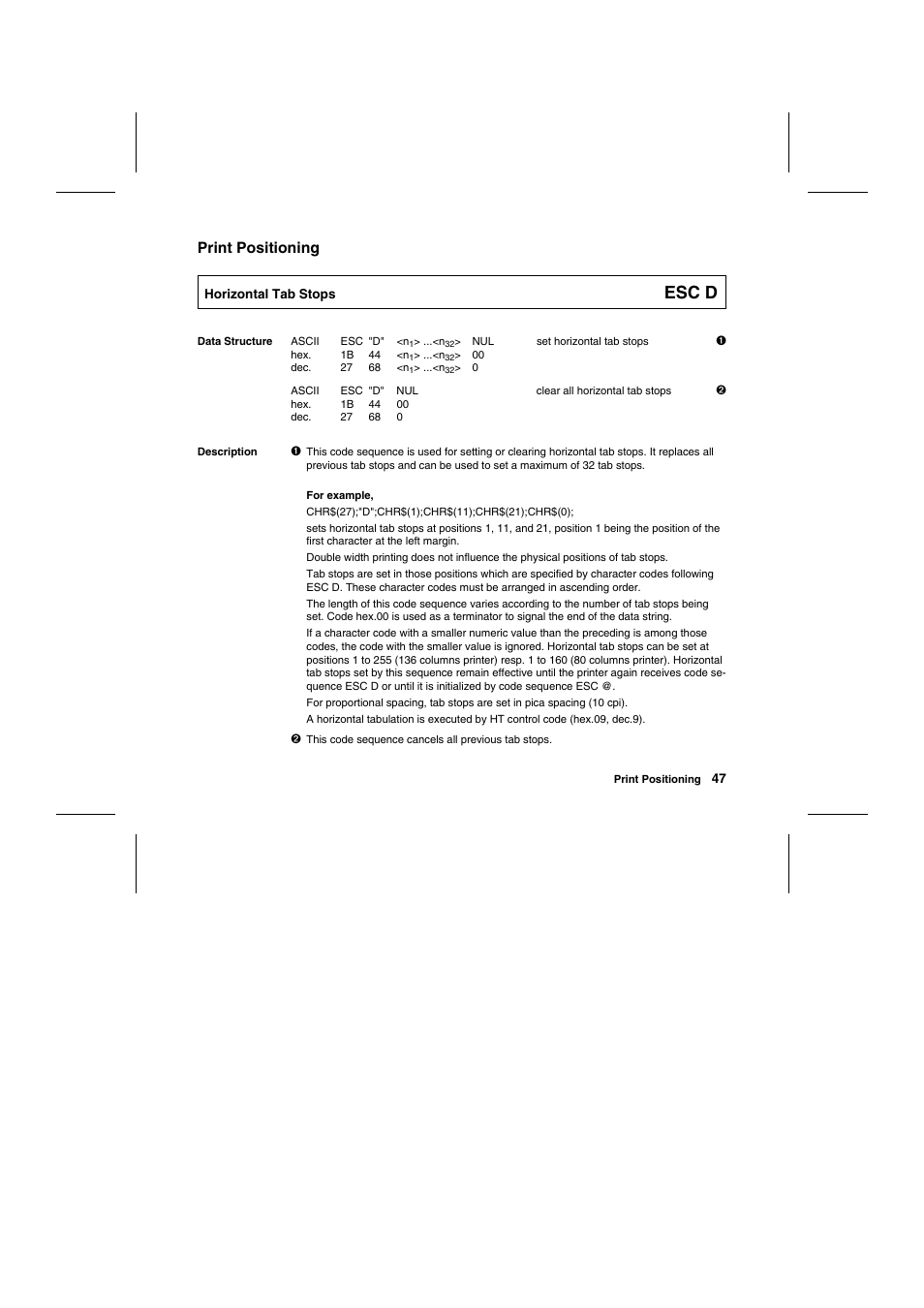 Esc d, Print positioning | Tally Genicom Matrix Printer User Manual | Page 130 / 409