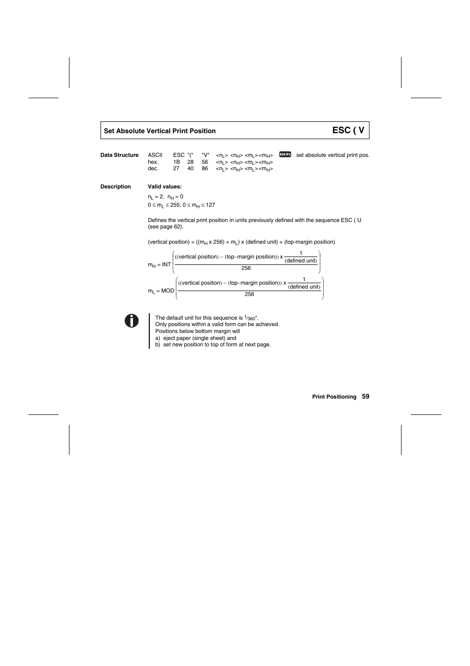 Esc ( v | Tally Genicom Matrix Printer User Manual | Page 142 / 409