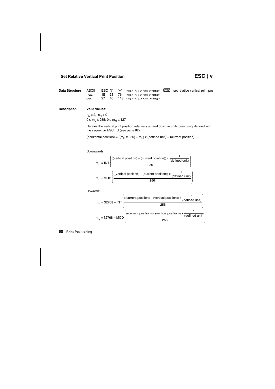 Esc ( v | Tally Genicom Matrix Printer User Manual | Page 143 / 409