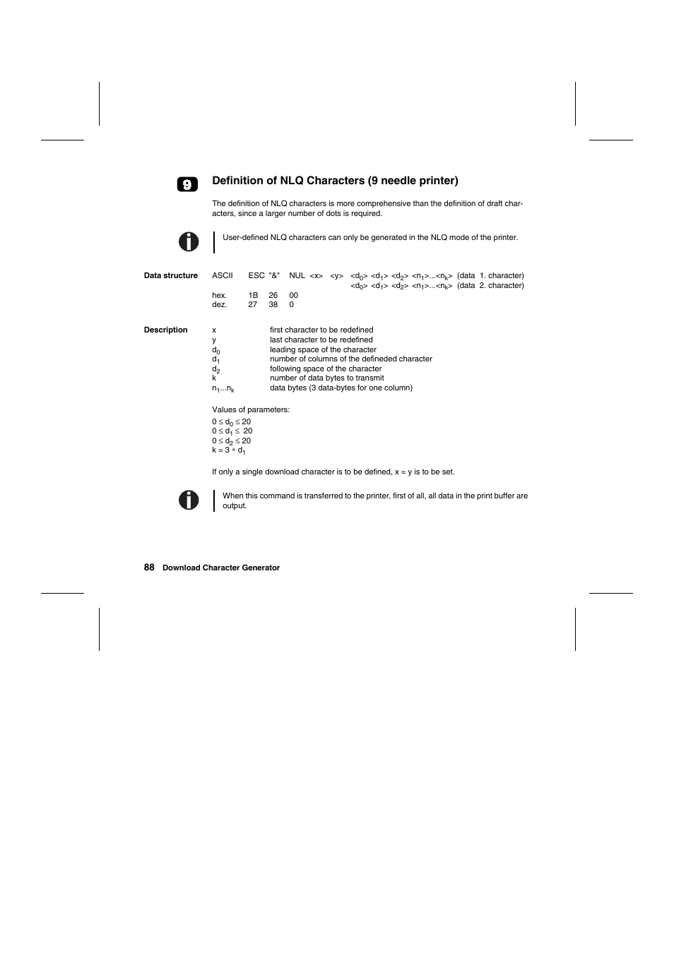 Definition of nlq characters (9 needle printer) | Tally Genicom Matrix Printer User Manual | Page 171 / 409