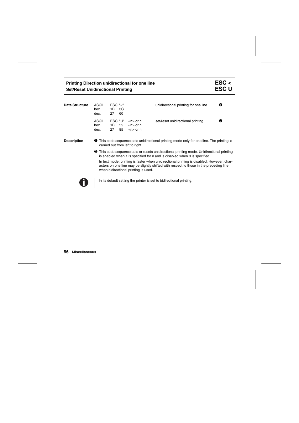 Esc u | Tally Genicom Matrix Printer User Manual | Page 179 / 409