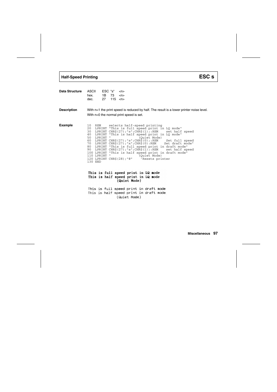 Esc s | Tally Genicom Matrix Printer User Manual | Page 180 / 409