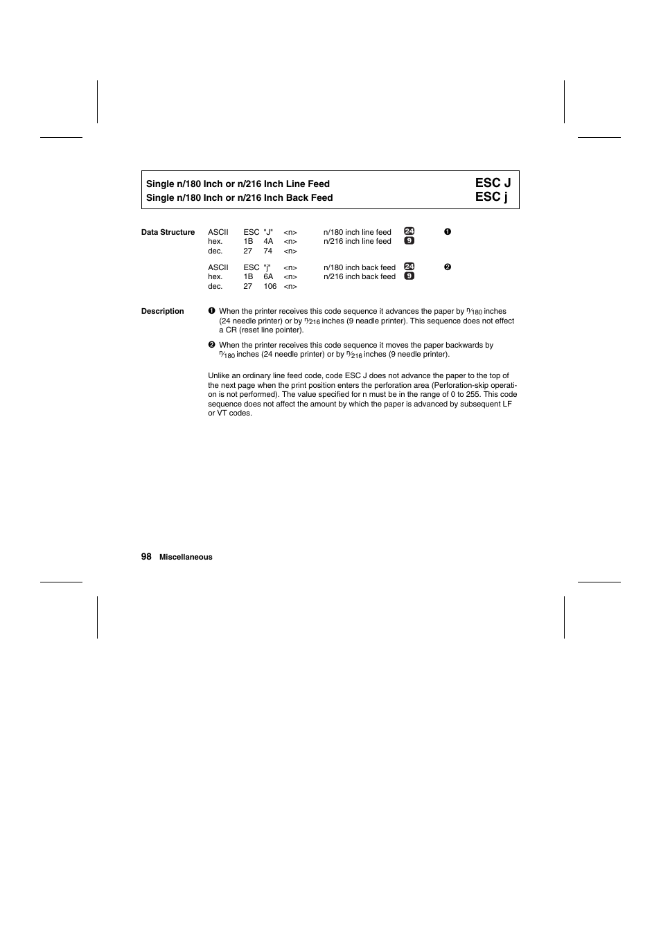 Esc j | Tally Genicom Matrix Printer User Manual | Page 181 / 409