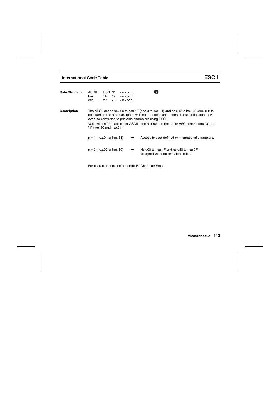 Esc i | Tally Genicom Matrix Printer User Manual | Page 196 / 409
