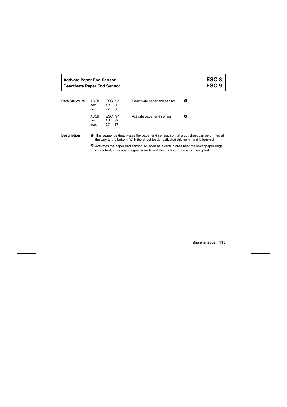 Esc 8, Esc 9 | Tally Genicom Matrix Printer User Manual | Page 198 / 409