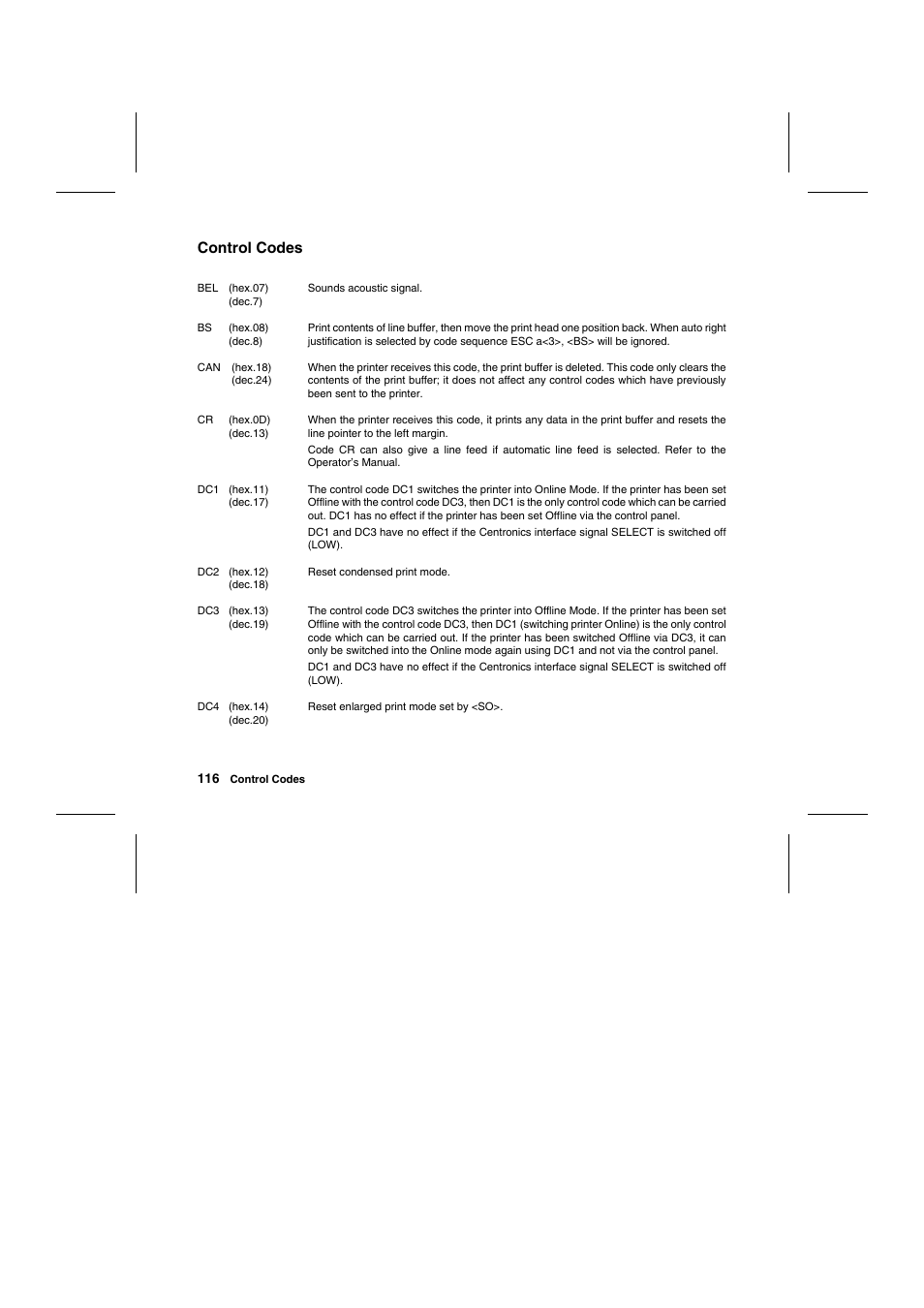 Control codes | Tally Genicom Matrix Printer User Manual | Page 199 / 409