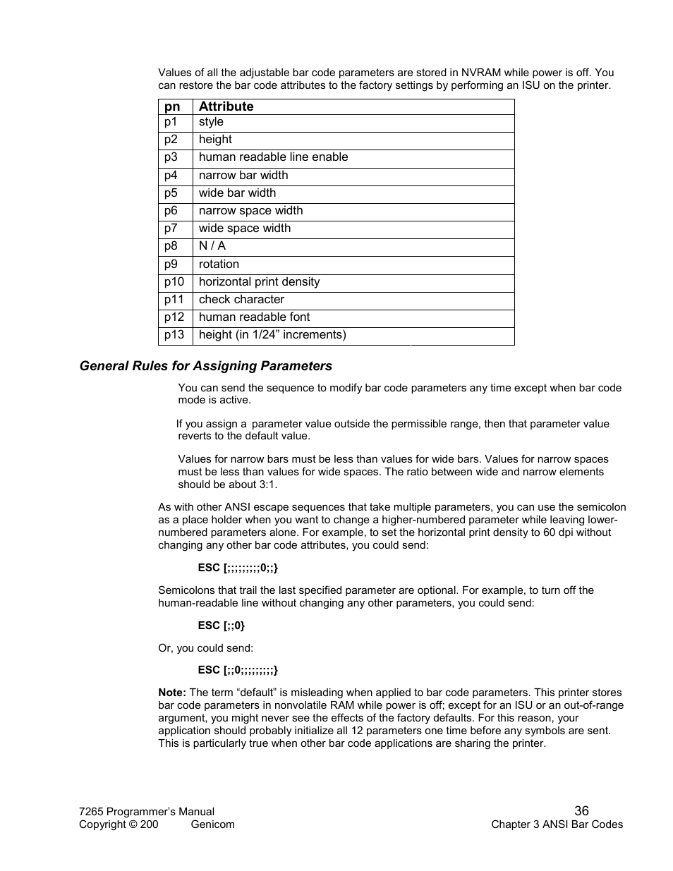 General rules for assigning parameters | Tally Genicom Matrix Printer User Manual | Page 40 / 409
