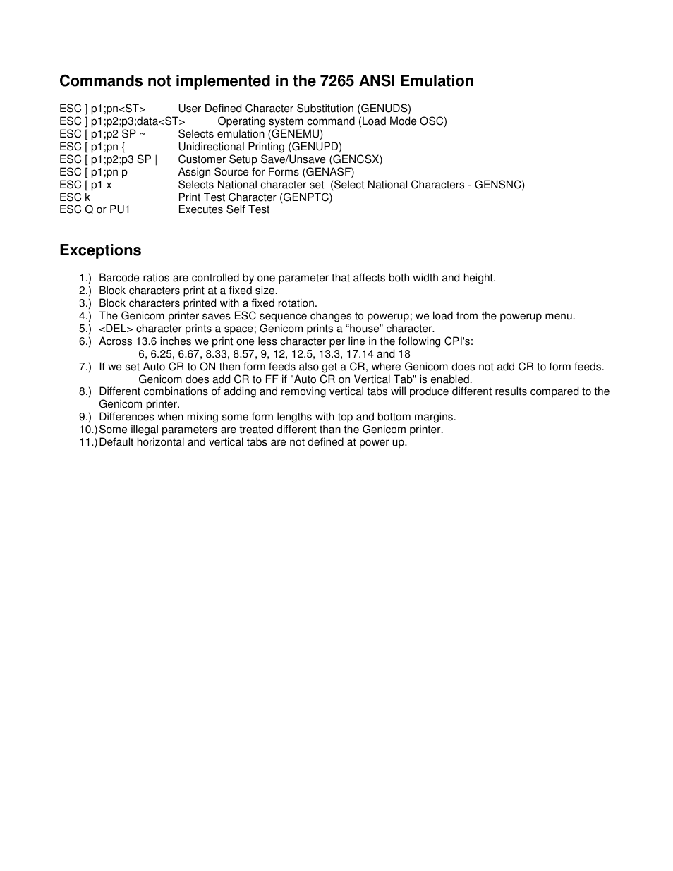 Exceptions | Tally Genicom Matrix Printer User Manual | Page 78 / 409