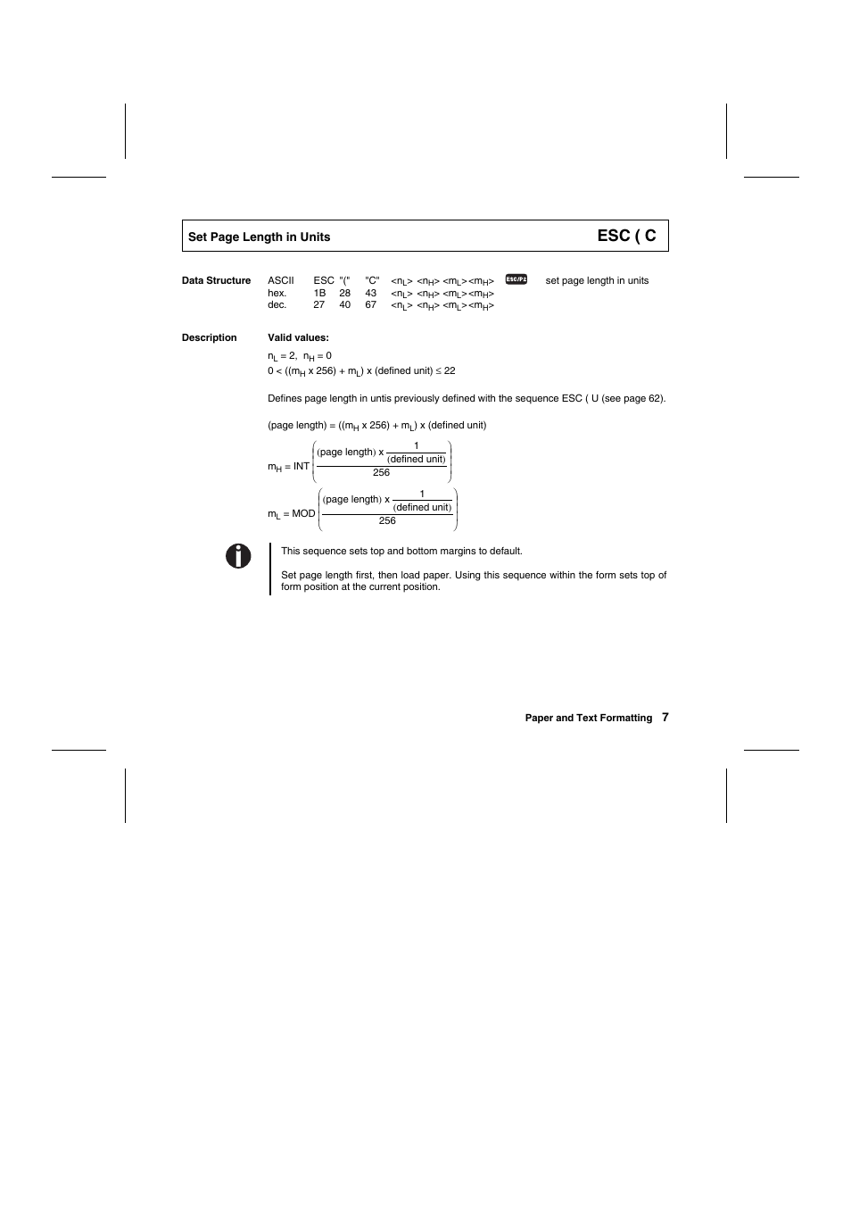 Esc ( c | Tally Genicom Matrix Printer User Manual | Page 90 / 409