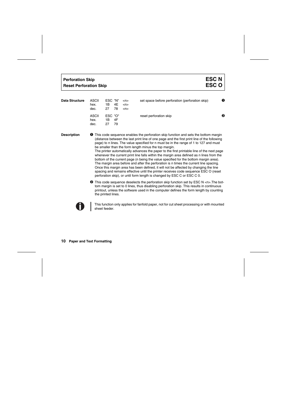 Esc n, Esc o | Tally Genicom Matrix Printer User Manual | Page 93 / 409