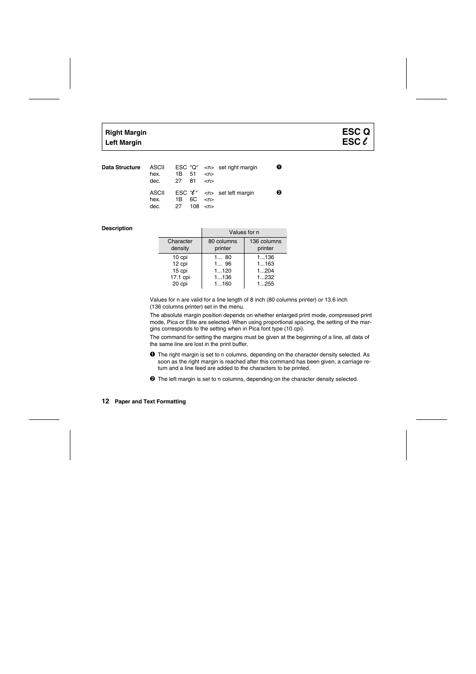 Esc q | Tally Genicom Matrix Printer User Manual | Page 95 / 409
