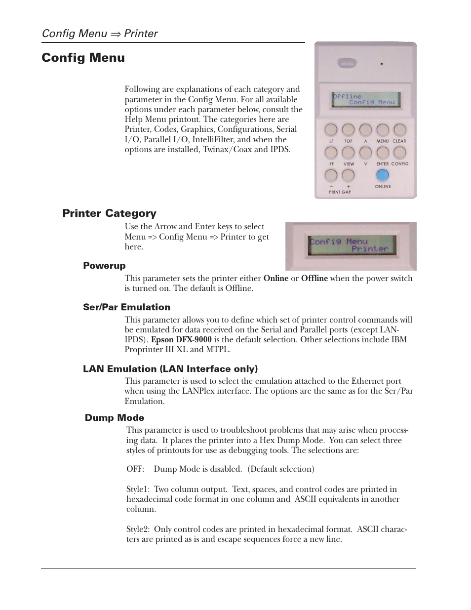 Config menu | Tally Genicom 2900 User Manual | Page 52 / 84