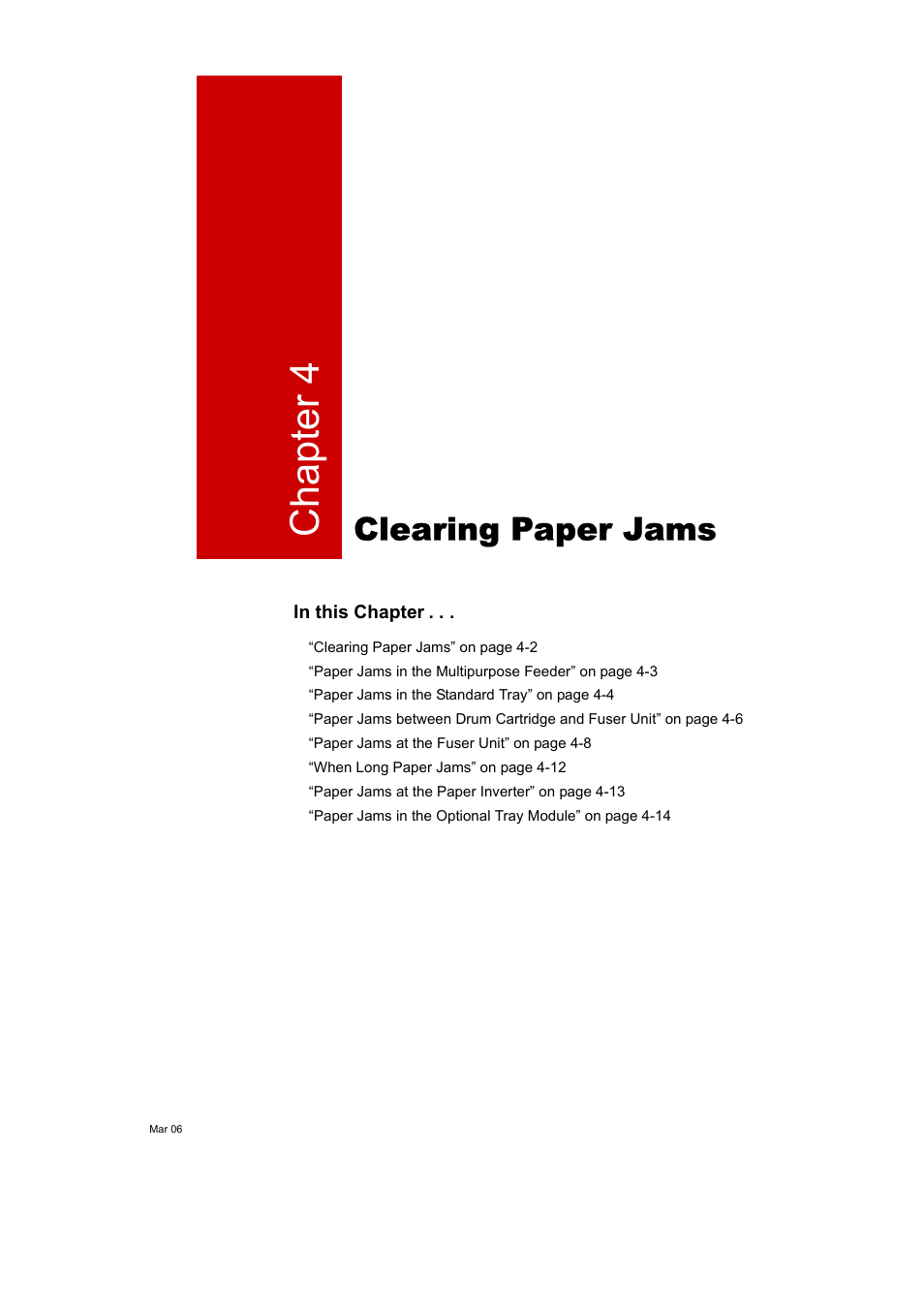 Clearing paper jams, Chapter 4 | Tally Genicom Intelliprint 8026DN User Manual | Page 103 / 260