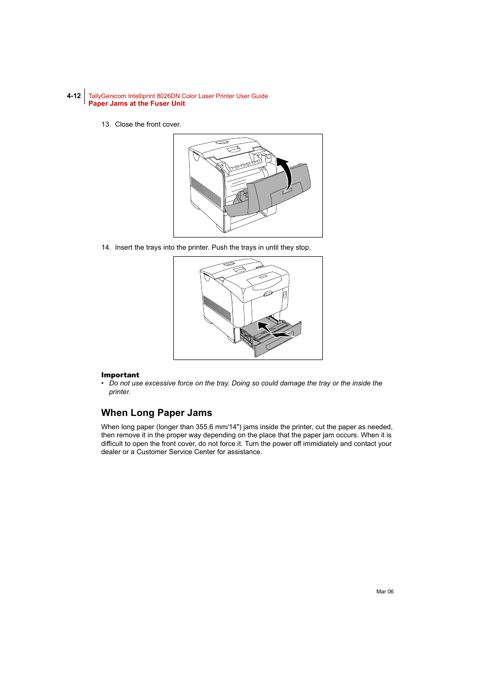 When long paper jams, When long paper jams 4-12 | Tally Genicom Intelliprint 8026DN User Manual | Page 114 / 260