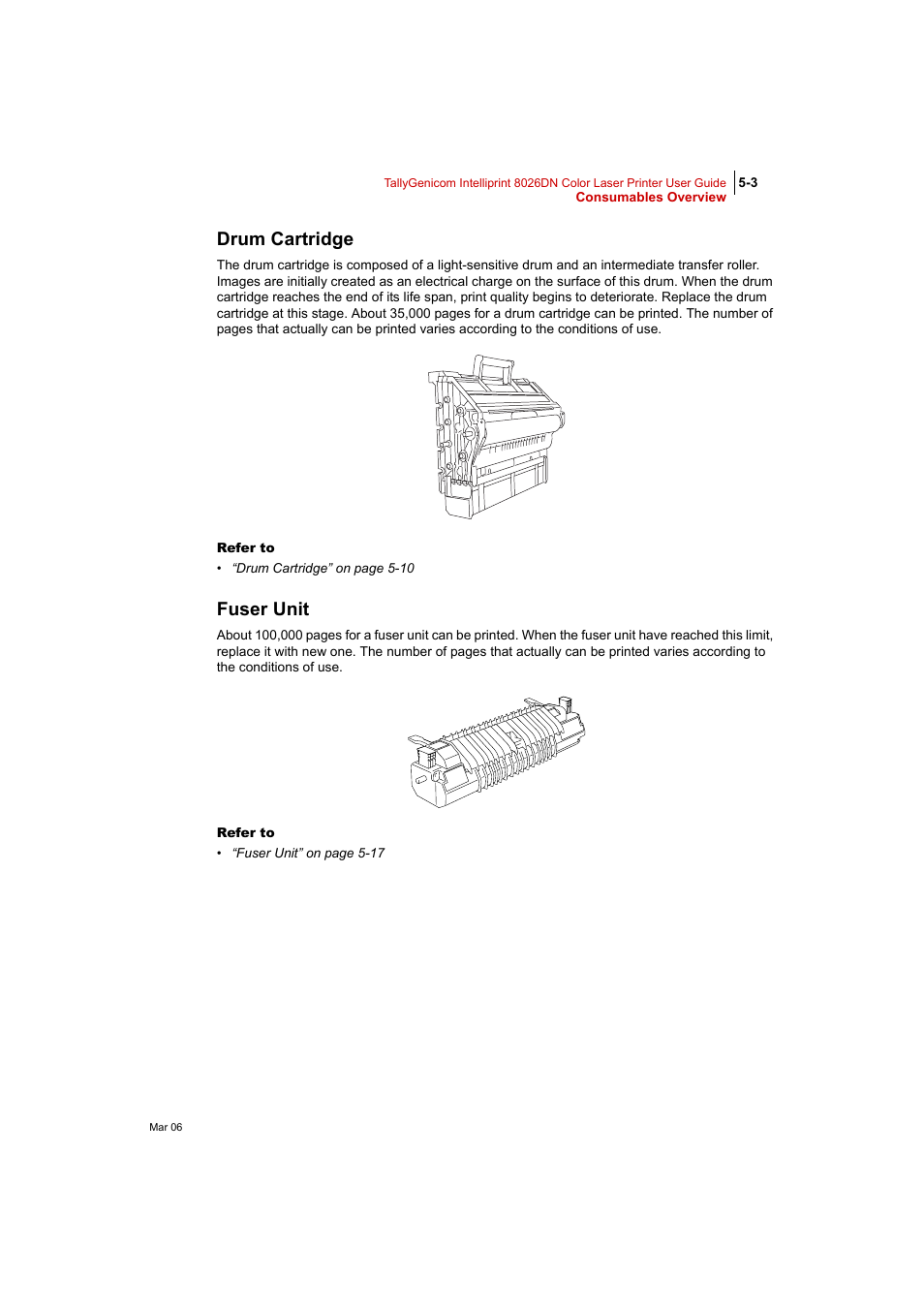 Drum cartridge, Fuser unit, Drum cartridge 5-3 fuser unit 5-3 | Tally Genicom Intelliprint 8026DN User Manual | Page 121 / 260
