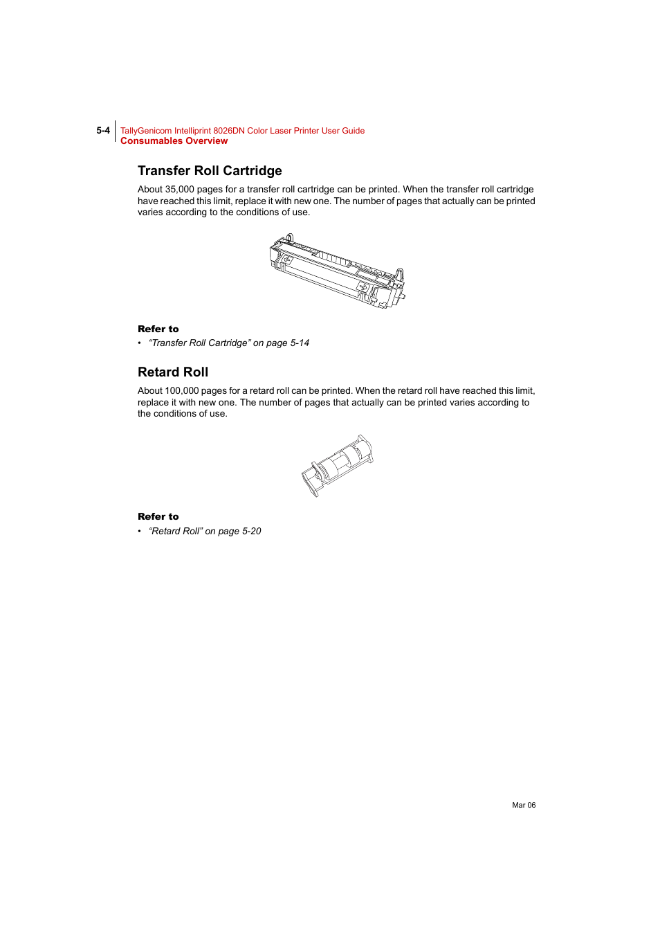 Transfer roll cartridge, Retard roll, Transfer roll cartridge 5-4 retard roll 5-4 | Tally Genicom Intelliprint 8026DN User Manual | Page 122 / 260