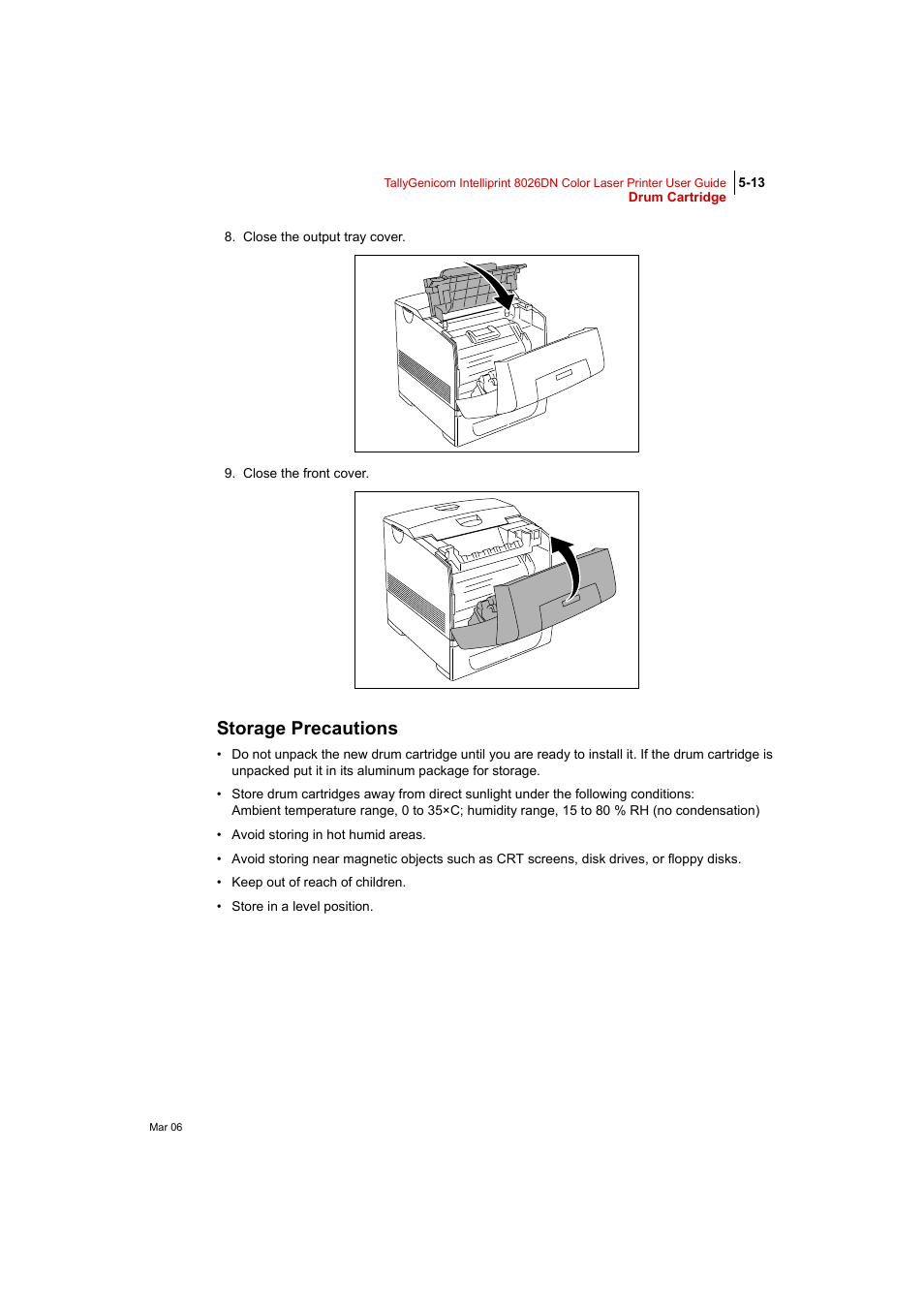 Storage precautions, Storage precautions 5-13 | Tally Genicom Intelliprint 8026DN User Manual | Page 131 / 260
