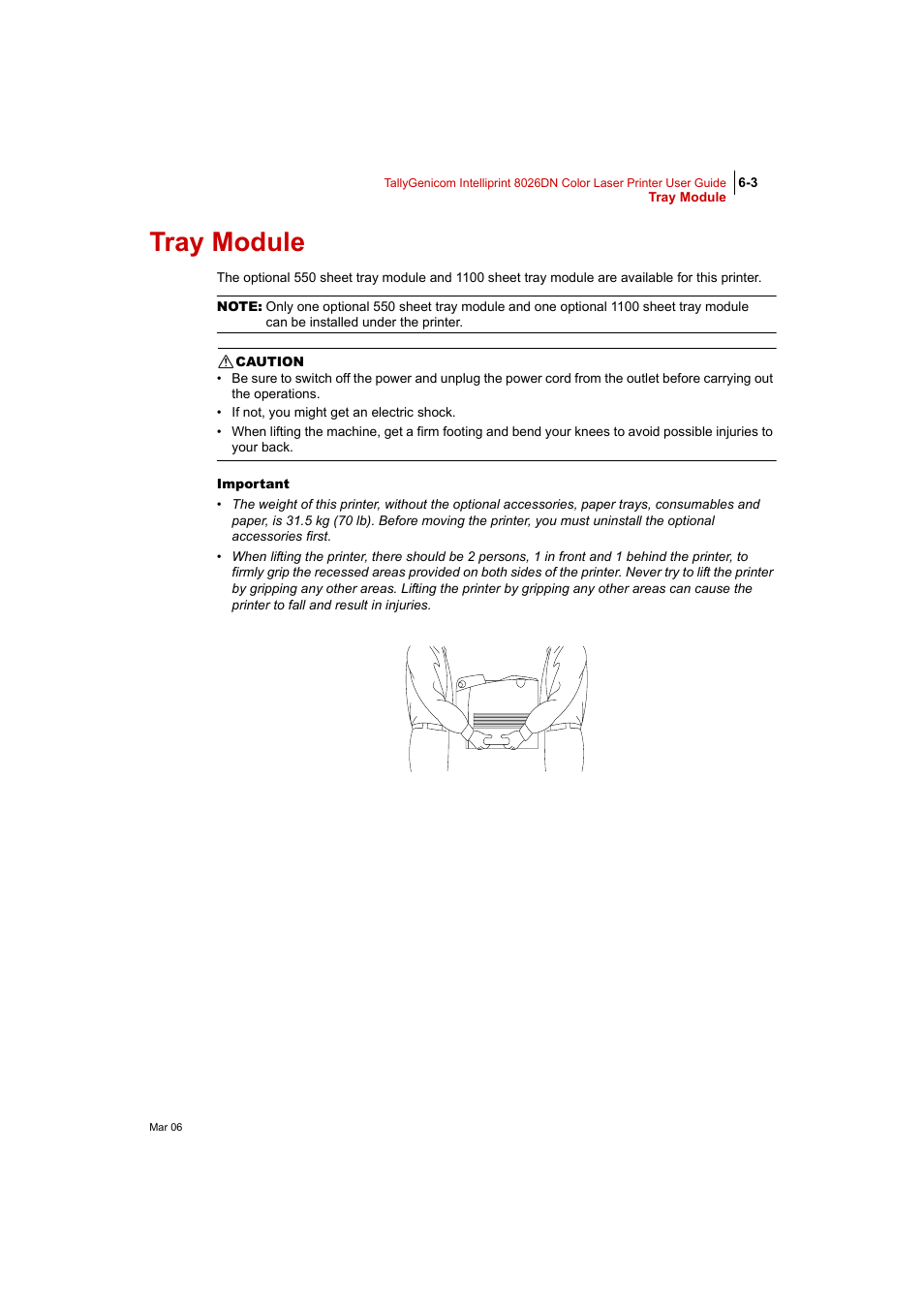 Tray module, Tray module 6-3 | Tally Genicom Intelliprint 8026DN User Manual | Page 143 / 260