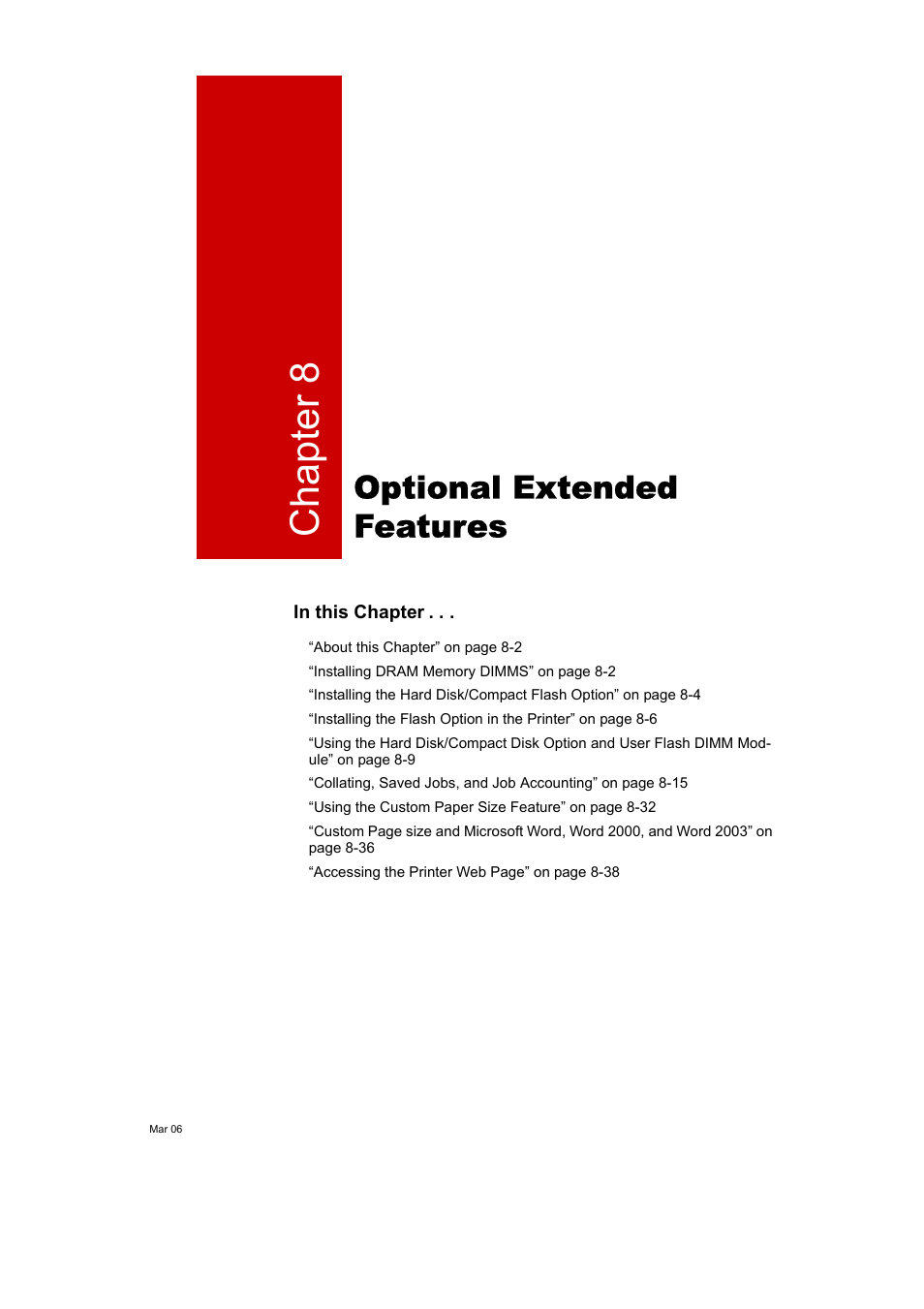 Optional extended features, Chapter 8 | Tally Genicom Intelliprint 8026DN User Manual | Page 201 / 260