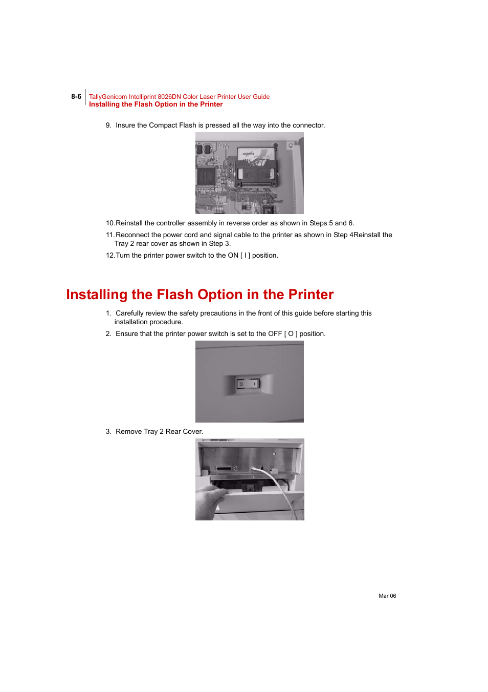 Installing the flash option in the printer, Installing the flash option in the printer 8-6 | Tally Genicom Intelliprint 8026DN User Manual | Page 206 / 260