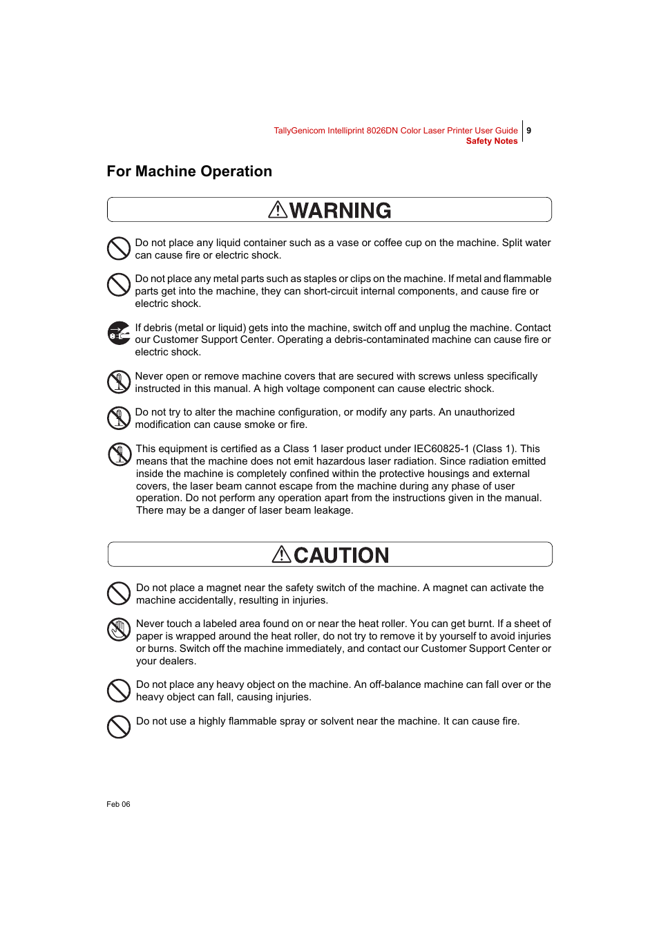 For machine operation, For machine operation 9 | Tally Genicom Intelliprint 8026DN User Manual | Page 23 / 260
