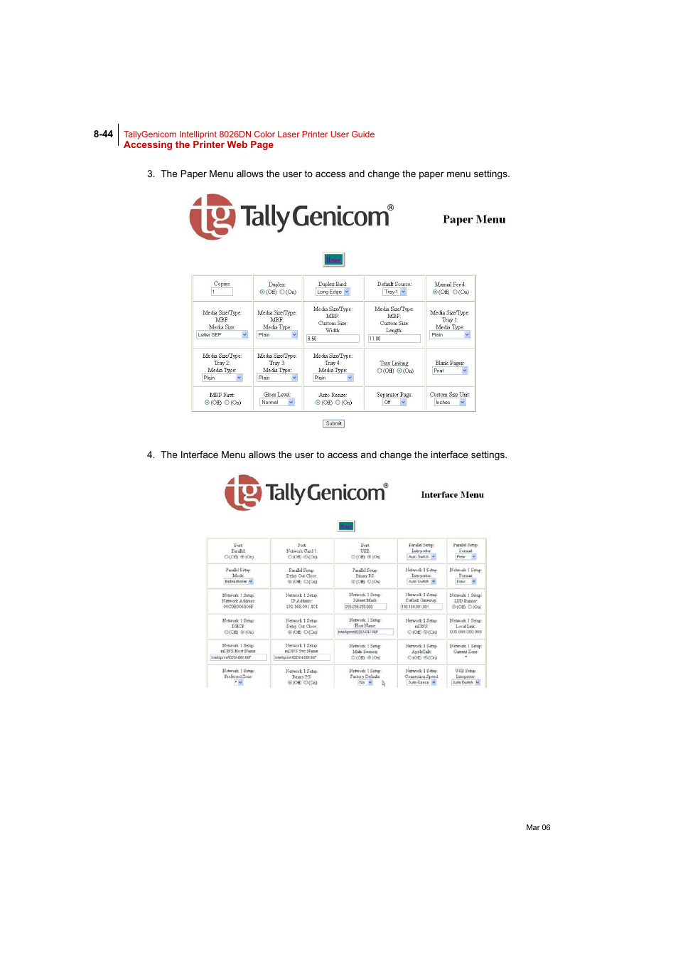 Tally Genicom Intelliprint 8026DN User Manual | Page 244 / 260
