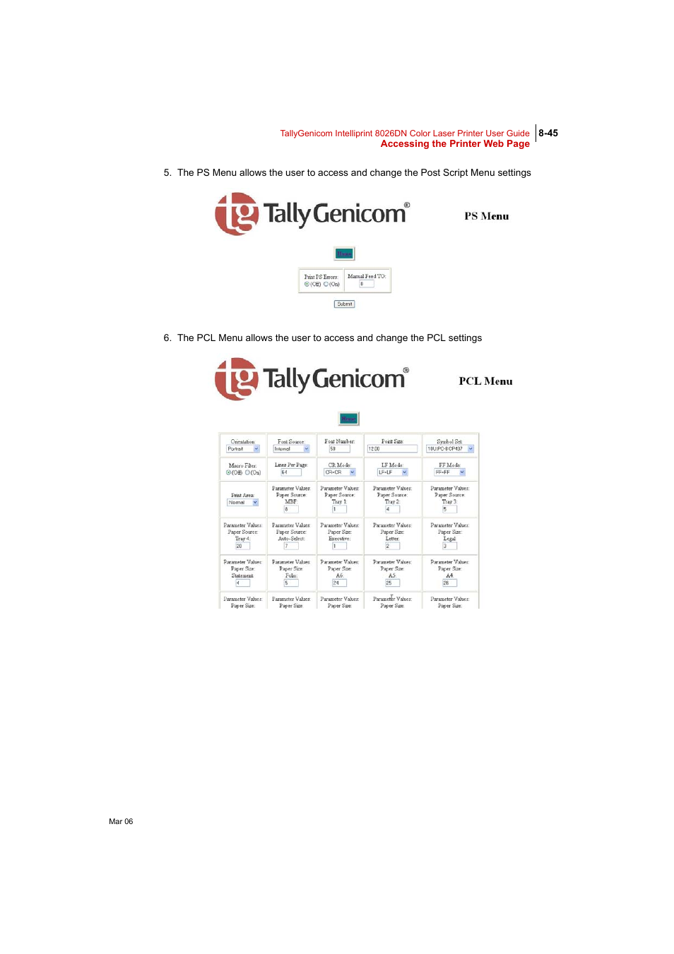 Tally Genicom Intelliprint 8026DN User Manual | Page 245 / 260