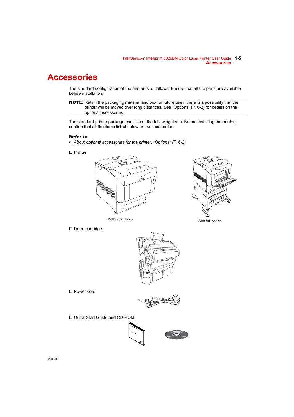 Accessories, Accessories 1-5 | Tally Genicom Intelliprint 8026DN User Manual | Page 33 / 260