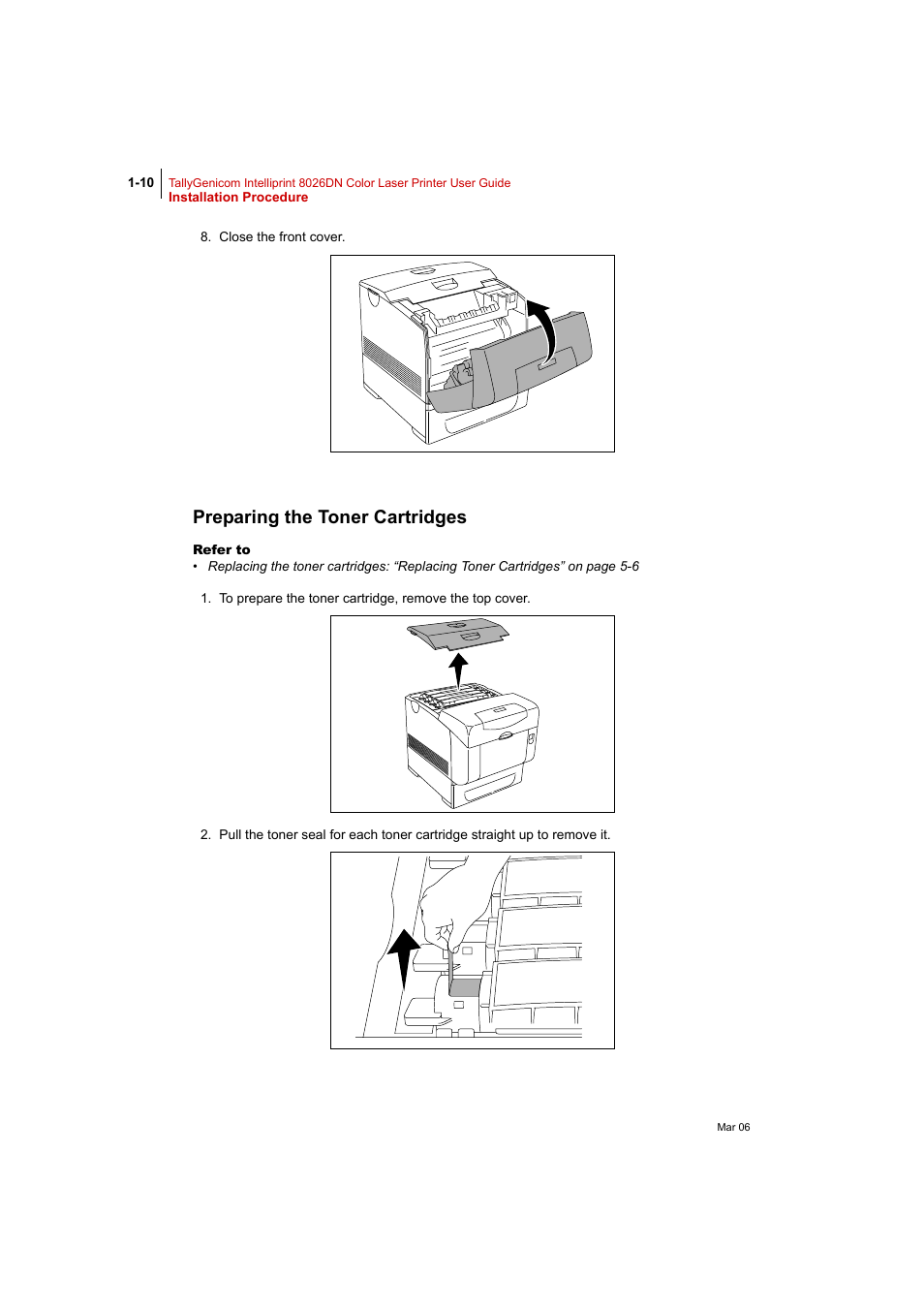 Preparing the toner cartridges, Preparing the toner cartridges 1-10 | Tally Genicom Intelliprint 8026DN User Manual | Page 38 / 260