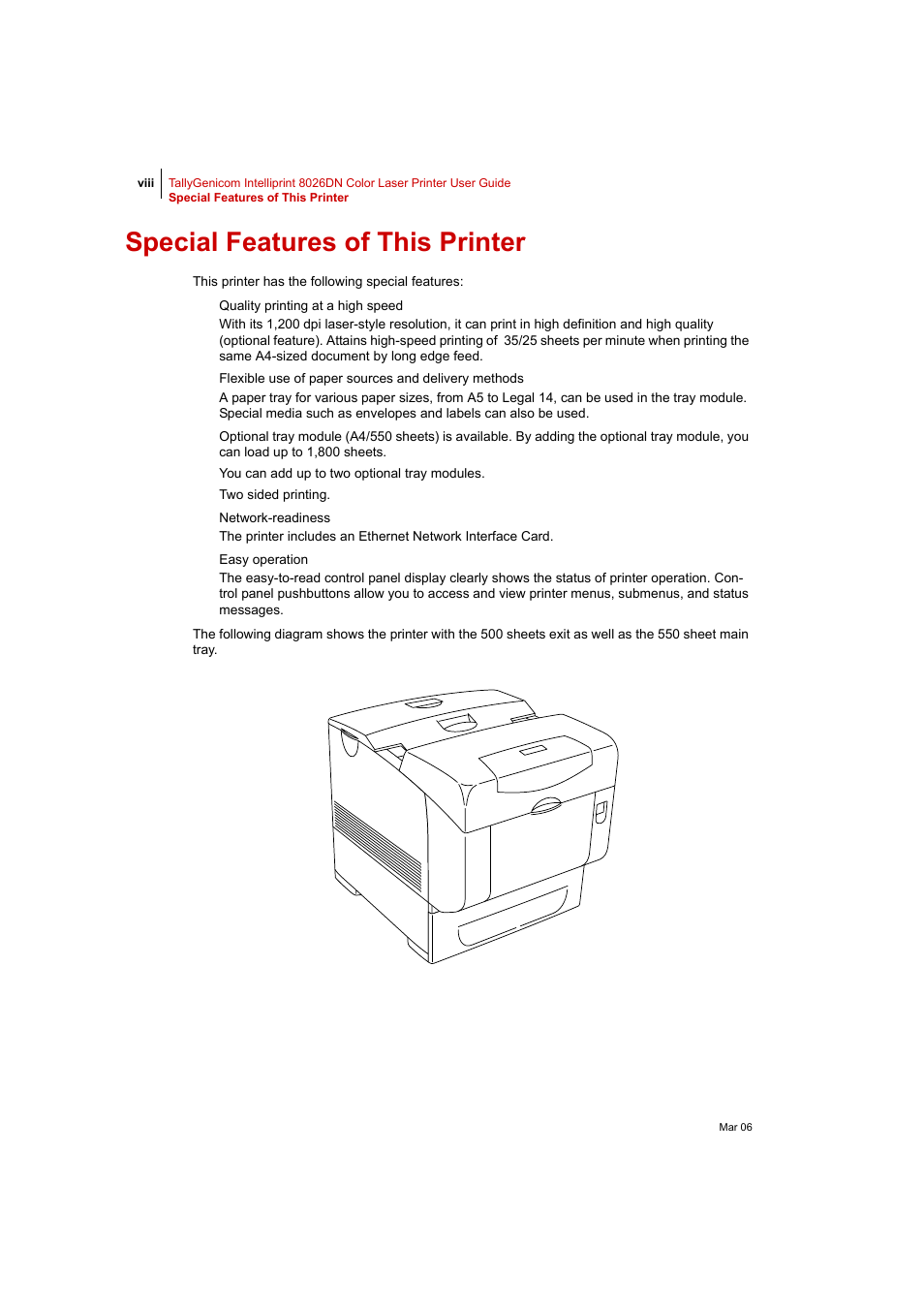 Special features of this printer | Tally Genicom Intelliprint 8026DN User Manual | Page 8 / 260