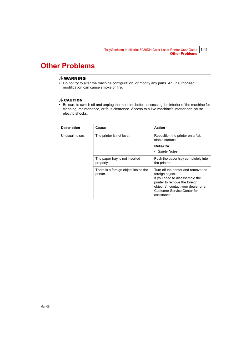 Other problems, Other problems 3-11 | Tally Genicom Intelliprint 8026DN User Manual | Page 97 / 260