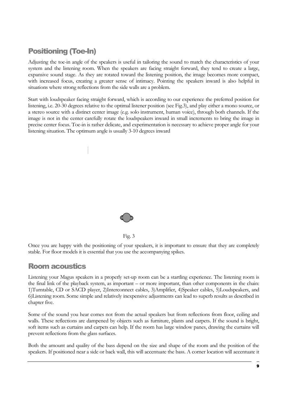 Positioning (toe-in), Room acoustics | Teresonic Magnus Monitor Speakers User Manual | Page 11 / 20