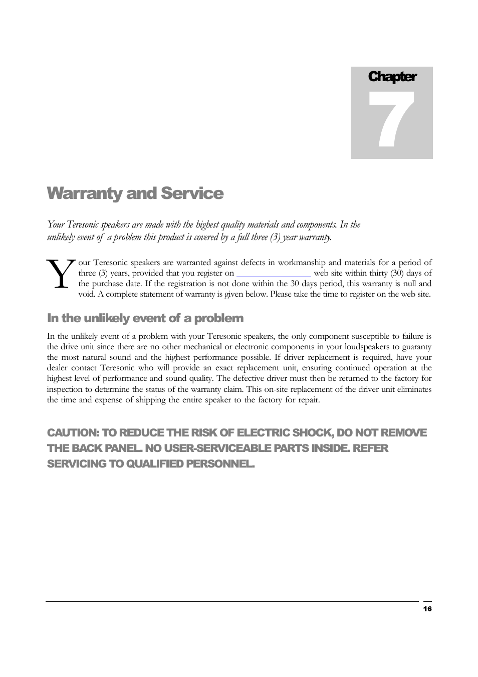 Warranty and service | Teresonic Magnus Monitor Speakers User Manual | Page 18 / 20