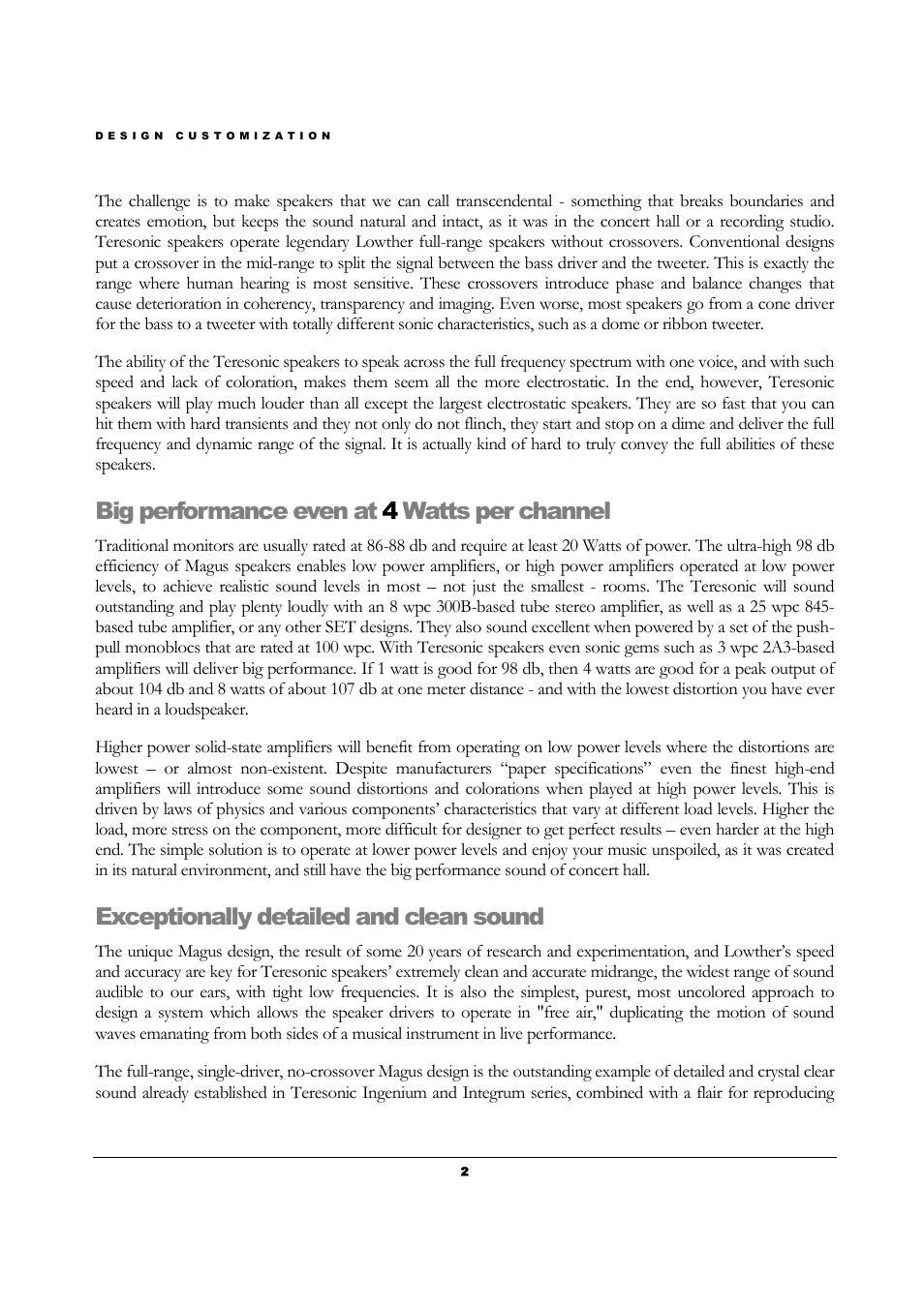 Big performance even at 4 watts per channel, Exceptionally detailed and clean sound | Teresonic Magnus Monitor Speakers User Manual | Page 4 / 20
