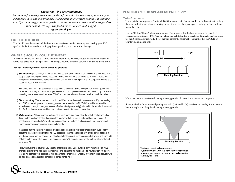 The Speaker Company bookshelf/center channel/surround speakers User Manual | Page 2 / 6