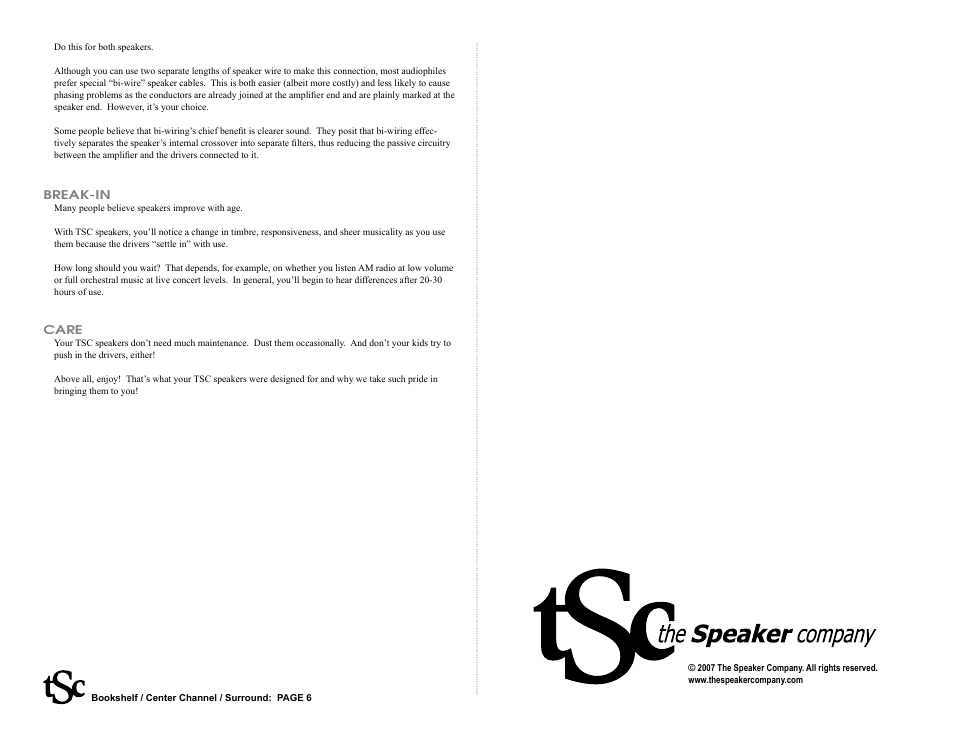 The Speaker Company bookshelf/center channel/surround speakers User Manual | Page 6 / 6