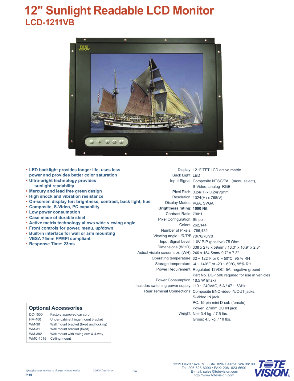 Tote Vision LCD-1211VB User Manual | 1 page