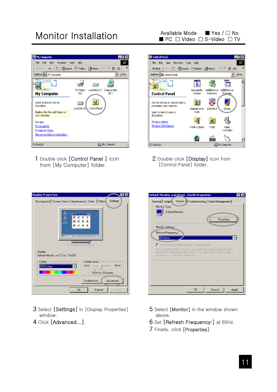 Monitor installation | Tote Vision LCD-1047VR/TL User Manual | Page 11 / 20