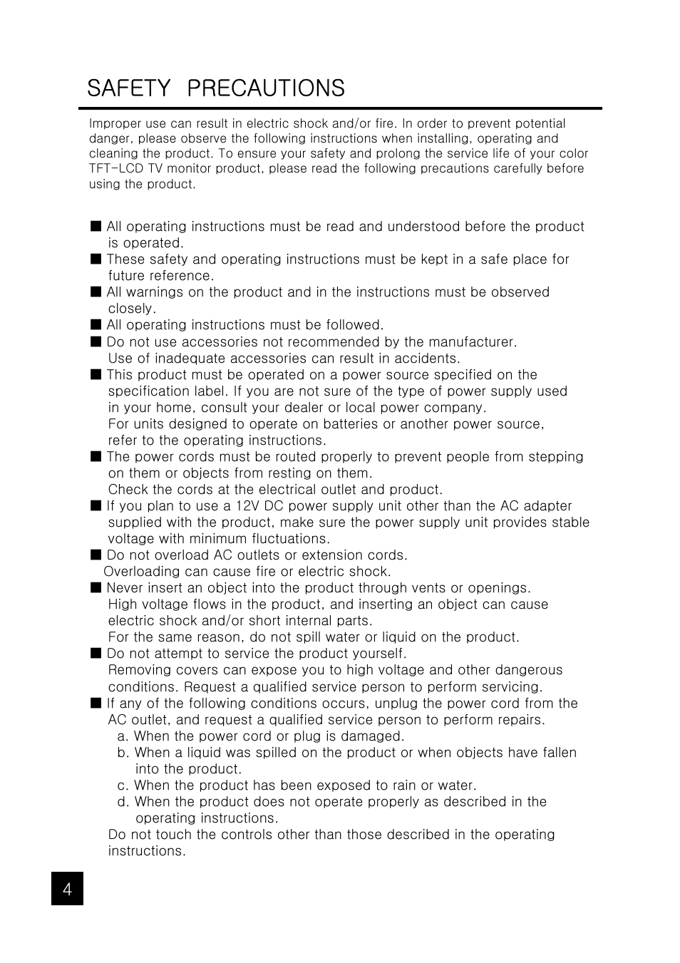 Safety precautions | Tote Vision LCD-1047VR/TL User Manual | Page 4 / 20