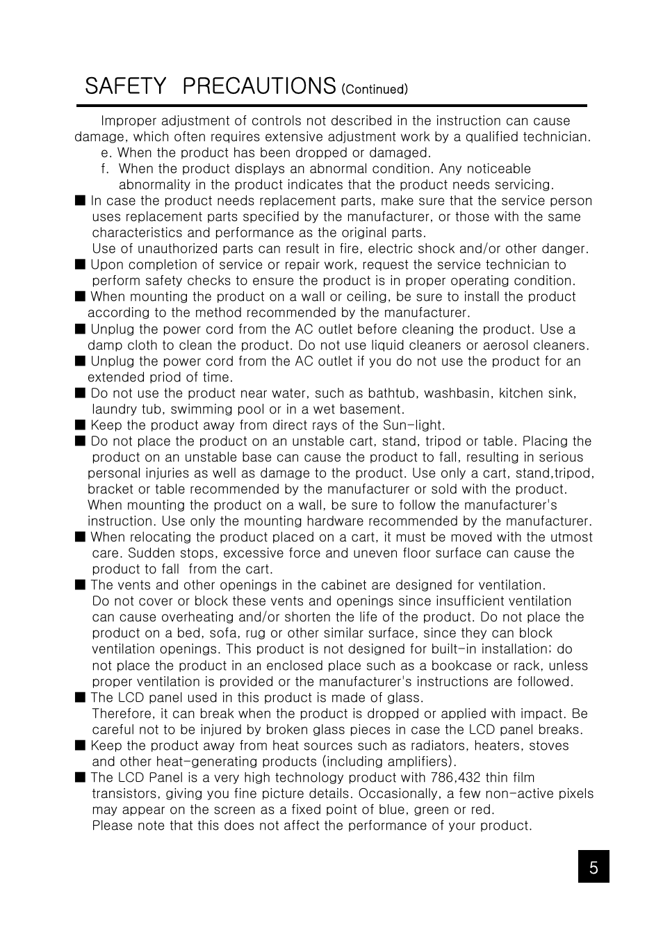 Safety precautions | Tote Vision LCD-1047VR/TL User Manual | Page 5 / 20