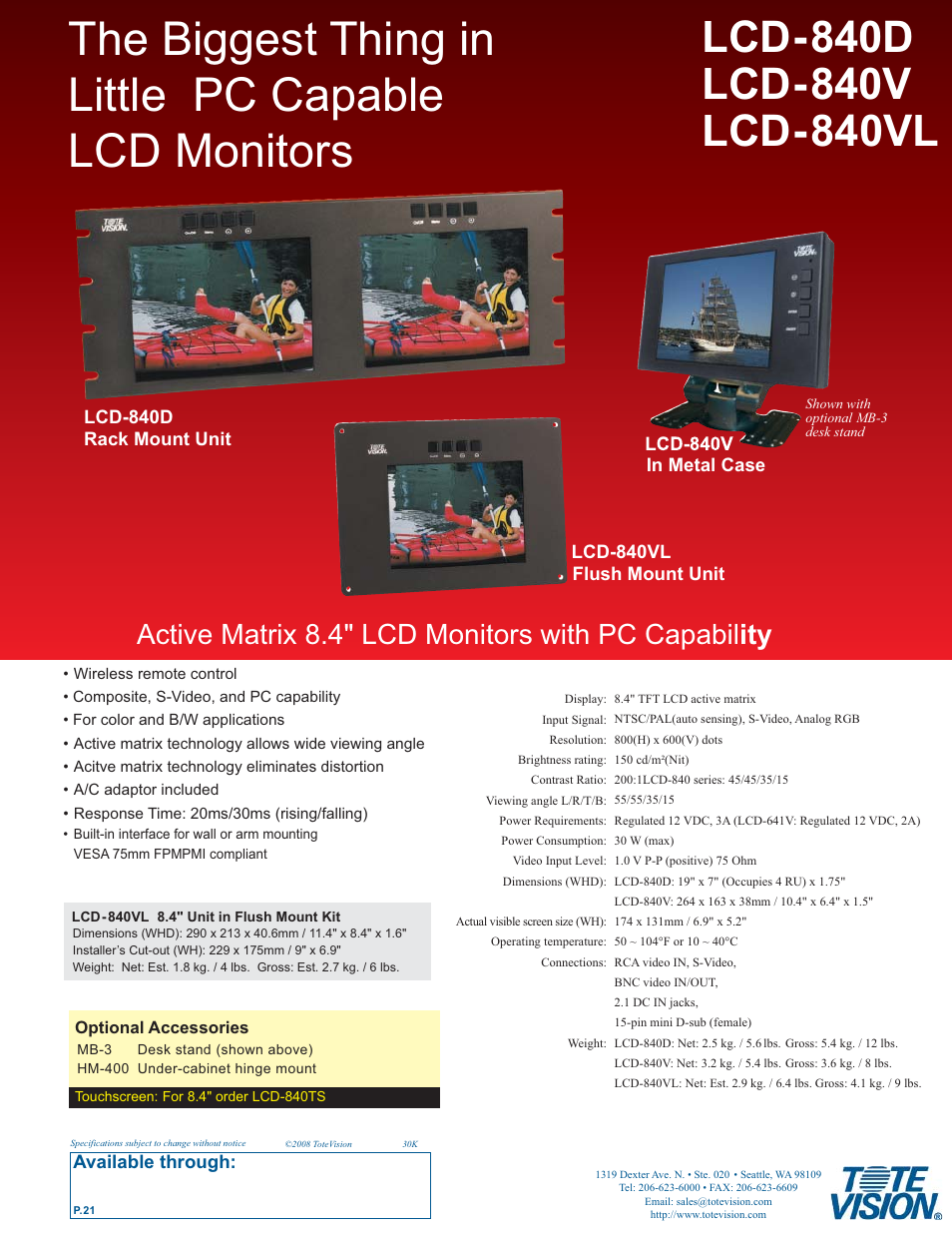 Tote Vision LCD-840D User Manual | 1 page