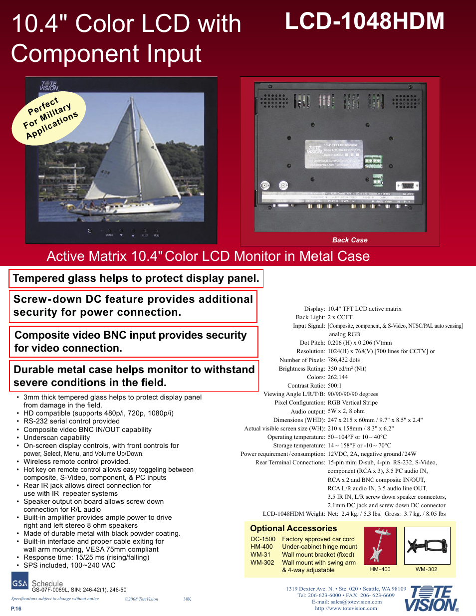 4" color lcd with component input, Lcd-1048hdm | Tote Vision LCD-841SDI User Manual | Page 16 / 32