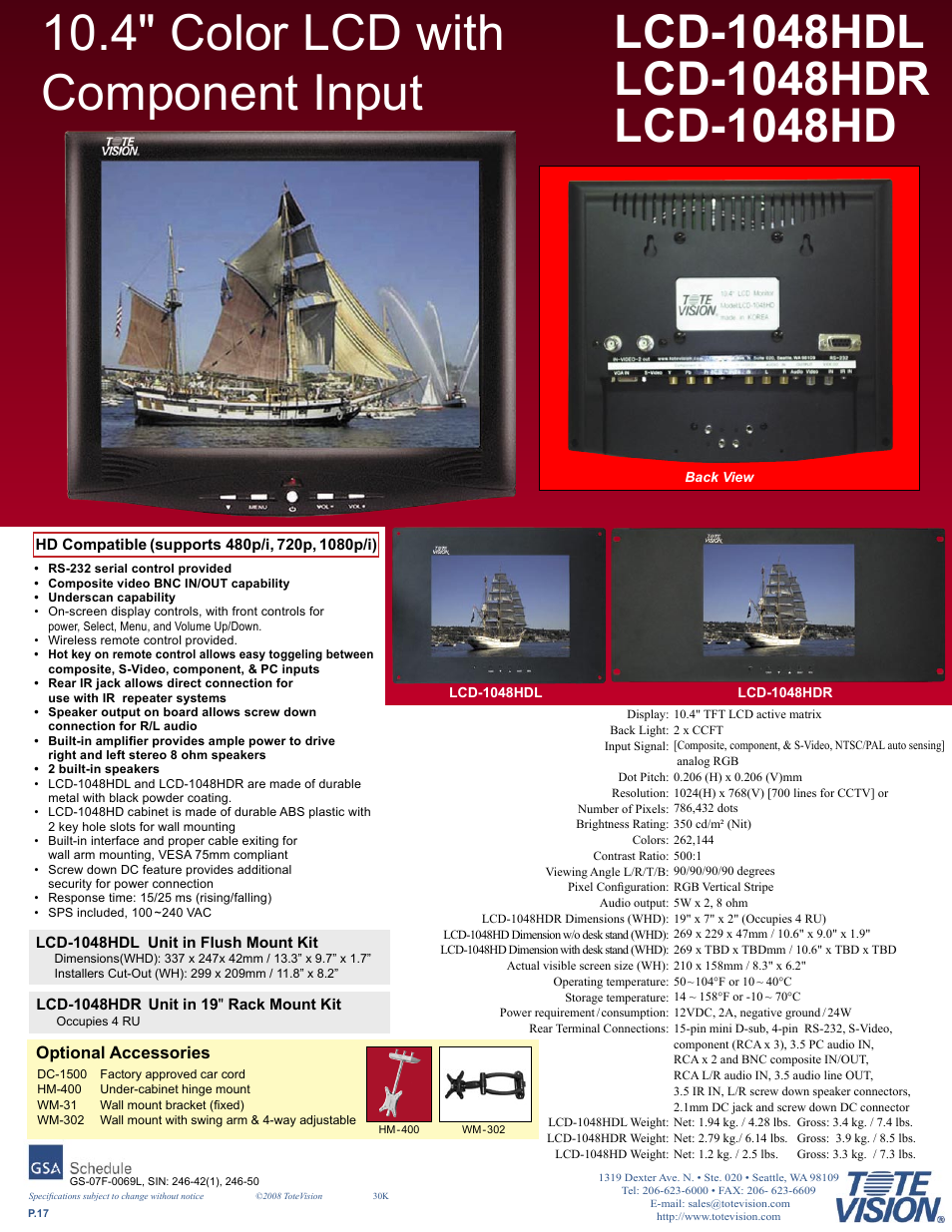 4" color lcd with component input | Tote Vision LCD-841SDI User Manual | Page 17 / 32