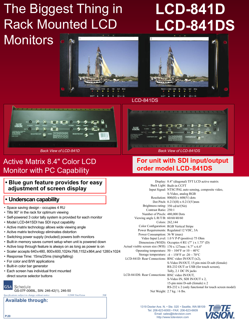 The biggest thing in rack mounted lcd monitors | Tote Vision LCD-841SDI User Manual | Page 20 / 32