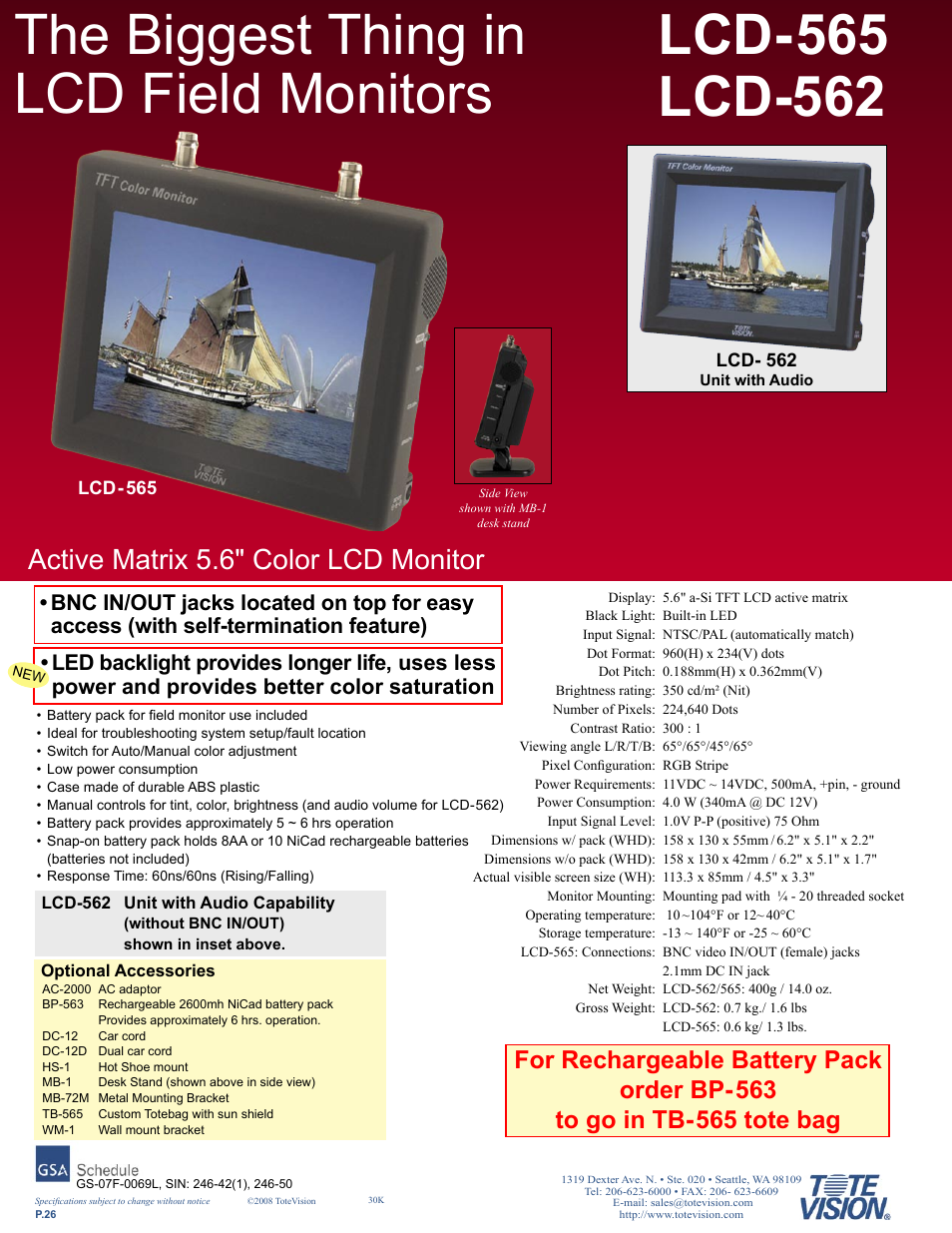 Active matrix 5.6" color lcd monitor | Tote Vision LCD-841SDI User Manual | Page 26 / 32
